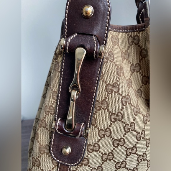 GUCCI Authentic Canvas Pelham Tote Bag Braided Leather Straps Horsebit Accents** - Picture 4 of 15